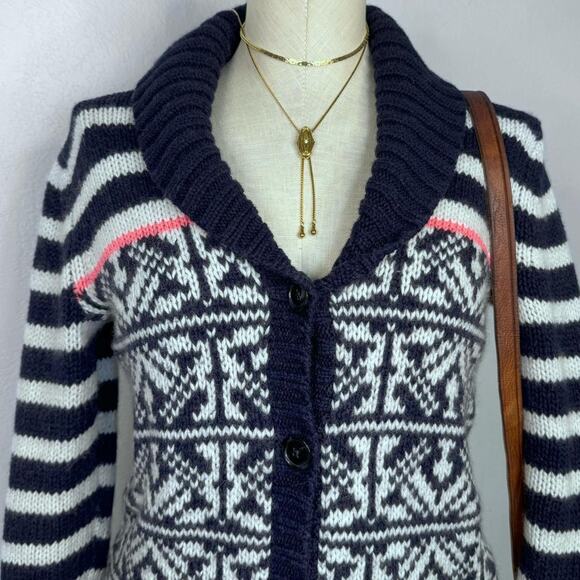 Fair Isle Knit Cardigan Gap Nordic Fisherman Sweater Chunky Knit Size Medium - Picture 4 of 7